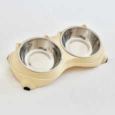 PASTEL PET 寵物貓腳造型斜口雙碗, 黃色, 1個