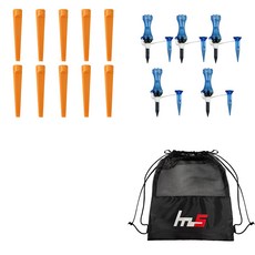 NAYASTYLE 高爾夫塑膠球梯 10入 + 分離式球梯 5入 + 收納袋套組 GFYP-185-4+166-1PU, 橘色, 藍色塑膠