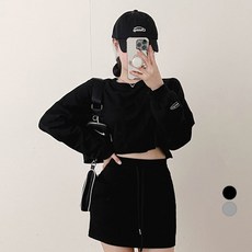 밀키버터 여성용 소매 시그니처 자수 컷팅 크롭 맨투맨 MB2217