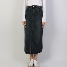 퀸이즈 여성용 유안 슬릿 데님 롱 스커트