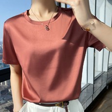 더시럽 여성용 컬러팝 실크 루즈핏 반팔 티셔츠