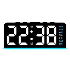 Couselect 氛圍LED數字時鐘 日期桌面時鐘 多功能鬧鐘, 黑殼藍燈 數位式