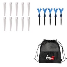 NAYASTYLE 塑膠高爾夫長Tee 10入 + ABS 高爾夫長Tee 5入 + 收納袋套組 GFYp-185-1 + 165-6PU, 混色