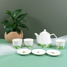 Happy Jeong Korea 茶具組, 植物園, 杯子 3p + 杯墊 3p + 茶壺, 1套