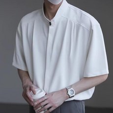 男款立領短袖襯衫