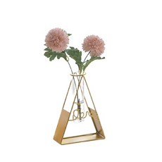 Dr리빙스토어 북유럽 모던 미니멀 골드 프레임 워터튜브 화병 삼각형, 골드(화병), 화초2(핑크국화)