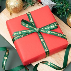 좋은기븐 크리스마스 레터링 눈꽃 리본끈 폭10mm, 그린, 1개, 9.144m