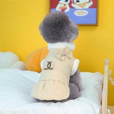 Coco studio 狗狗時尚蝴蝶結胸背帶羽絨背心, 1個, 米色