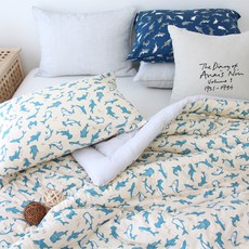 StoryEbul 60支棉兒童被子枕頭組, 米色鯊魚