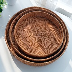 MAISONINDAHRATTANSHOP 高級藤編藤籃 圓形 3件組 P002, 天然, 1組