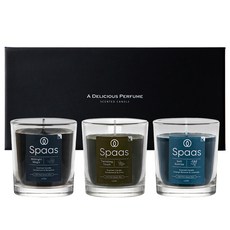 SPAAS 香氛蠟燭玻璃杯3件組禮盒, 琥珀晨曦, 小荳蔻與佛手柑, 檀香與鳶尾, 橙花與薰衣草