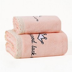 소니오 크라운 레이스 소프트 목욕 타월 폴리에스터 2종 세트 35 x 75 cm + 대형 70 x 140 cm, 03핑크, 1세트