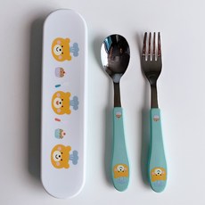小熊孩童餐具組, 混色, 湯匙+叉子+餐具盒(小)