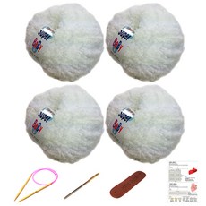 행복뜨기 슈퍼베이비 뜨개실 4p + 바늘 6mm + 돗바늘 + 가죽 라벨 + 목도리 도안 세트, 1세트, 화이트