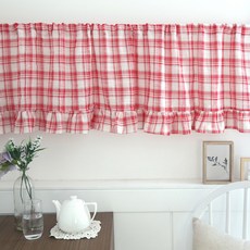 CASA VERDE 復古格紋荷葉邊短窗簾, 紅色