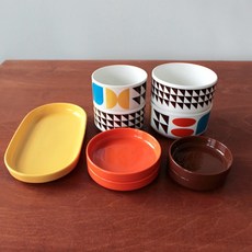 1537 O 椅子 插圖生動色彩韓國食品早午餐情侶套組 9 件套 2 件, 彩盤橢圓+彩盤4p+餐球4p, C型