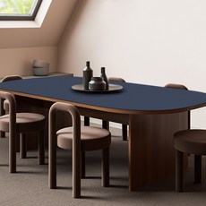 쾌청 어나더 양면 가죽 방수 식탁보 타원형, 네이비 + 옐로우