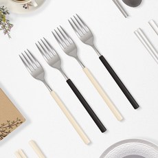 RAONNURI Della 可用於洗碗機的全不鏽鋼彩色叉, 象牙白, 象牙白, 深黑色, 深黑色, 4個