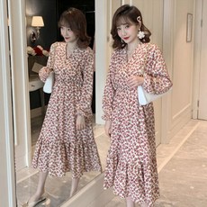 孕婦V領玫瑰一扣連身裙