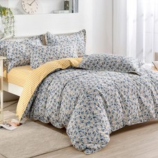 Betrise 貝翠絲 升級德國銀離子防蹣抗菌100%精梳棉四件式兩用被床包組 花夢田院 雙人