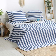 條紋泡泡紗夏季薄被, 深藍色