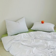 CASA VERDE 世紀中期純棉波波條紋被套, 白色 + 灰色