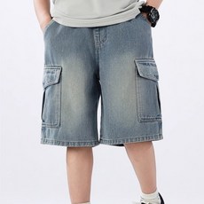 EYOUMONG 寬版側邊工裝口袋水洗丹寧短褲 E6H202
