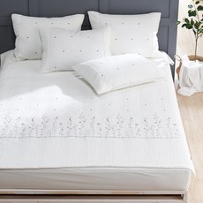 gBEDDING 60支水洗棉羅紋枕套+羅紋圖案刺繡床墊, 白色