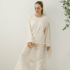 안나앤코 여성용 스몰하트 내장 브라캡 긴팔 파자마 세트