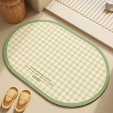 Cashrich 格紋浴室橢圓形快乾珪藻土地墊 40 x 60 cm, 款式1, 2個