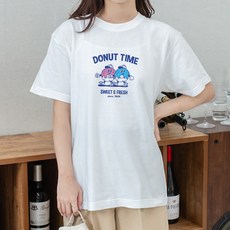 험블스튜디오 여성용 통기성 도넛타임 프린팅 20수 라운드 면 반팔 티셔츠 KK_73_086