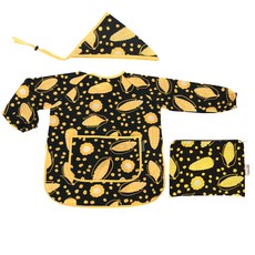 bebe chouette 孩童印花長袖美術圍裙+頭巾+伸縮扣+收納袋, 玉米款