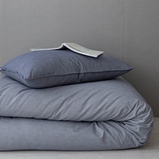 生物洗滌棉質條紋被套, 藍色