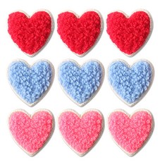 霧面愛心刺繡布貼迷你紅色 3入+藍色 3入+粉色 3入 3種組, 混色, 1套