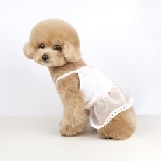 Grooming Dog 寵物時尚小蝴蝶結連身裙 無袖款透視紗裙, 1個, 白色