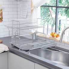 I NEX Clean Edge 智能全不鏽鋼擴展型碗盤瀝水架 全套組, 銀色, 1套, 2層