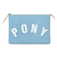 PONY TAIL ENTAME COLLECTION 女士高爾夫手拿包, 牛仔米色