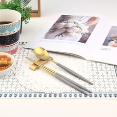 보겐 에펠 골드 수저 + 받침 1인 세트, 그레이, 1세트, 숟가락 + 젓가락 + 스텐 수저 받침