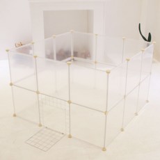 PET CHOICE 狗狗透明屏風圍欄23p+鐵絲網門+白色連接器36p套組, 混色