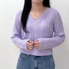 소라해 여성용 에펠 브이넥 세미크롭 긴팔 니트