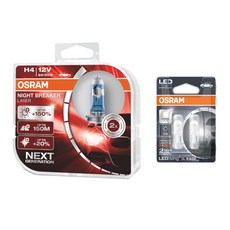 OSRAM 歐司朗 NIGHT BREAKER LASER 鹵素頭燈 2入 + LED T10 鹵素頭燈 2入 套組, 1套, 混合色, H4