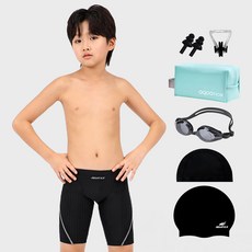aquatica 青少年室內泳衣 + 一般泳鏡 + 收納袋 + 鼻夾 + 耳塞 + 矽膠泳帽 + 彈性泳帽組 AQAJB494