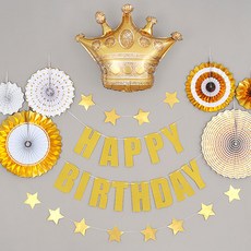 PARTY PANG 鋁箔氣球 生日派對 裝飾組, Happy Birthday 金色皇冠, 1套