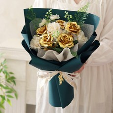 센트바스켓 로즈 딥그린 리프팬던트 꽃다발, 골드, 1개