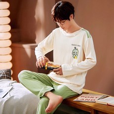 자나바 남성용 리리다이노 파이핑 포인트 긴팔 홈웨어 상하의 세트 264168