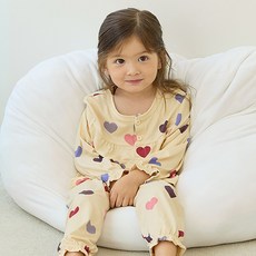 unifriend 兒童心桃色保暖拉絨睡眠睡衣上下套裝