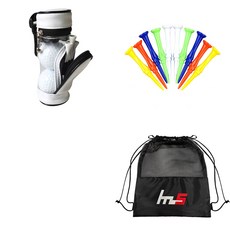 NAYASTYLE 高爾夫球袋 GFYP-133-1 + 塑膠高爾夫長球釘 10入 181 + PU收納袋套組, 白色(收納袋), 隨機出貨(長球釘)