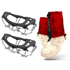 XPEAK 11釘冰爪 + 越野短版綁腿套組, 灰色(冰爪), 紅色(綁腿)