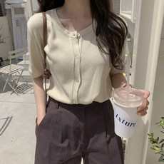 LINDASHOP 女款素色短袖針織開襟衫 CD1470K15