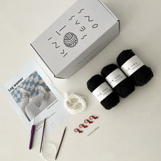 뜨개사계절 초보자용 DIY 대바늘 뜨개질키트, 1세트, 블랙(실), 크림화이트(앙고라실)